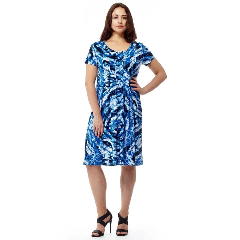 Vibrant Femme Fashion La Cera Women's Short Sleeve Blue Tie-dye Printed Dress