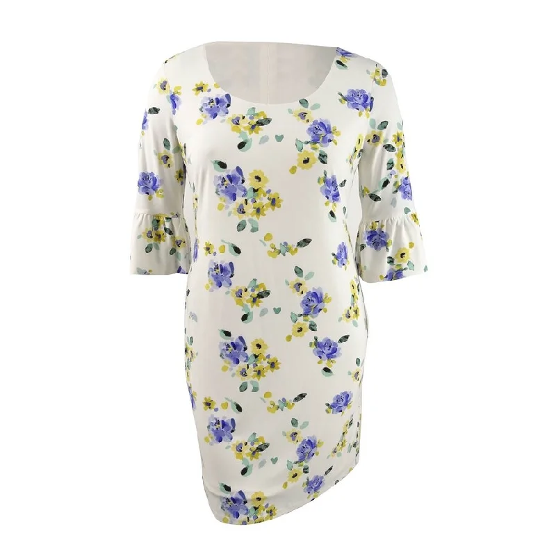 Women's Fashion Essentials American Living Women's Floral-Print Ruffle-Sleeve Dress (14, Cream Multi)