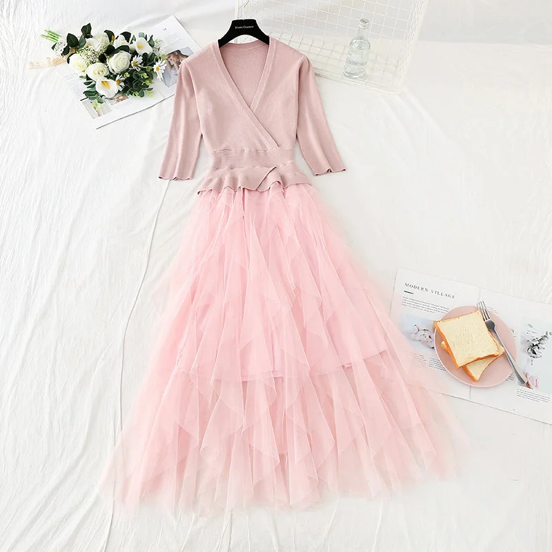 Casual Clothes For Women Stitched mesh knitted dress is high, thin and light  3884