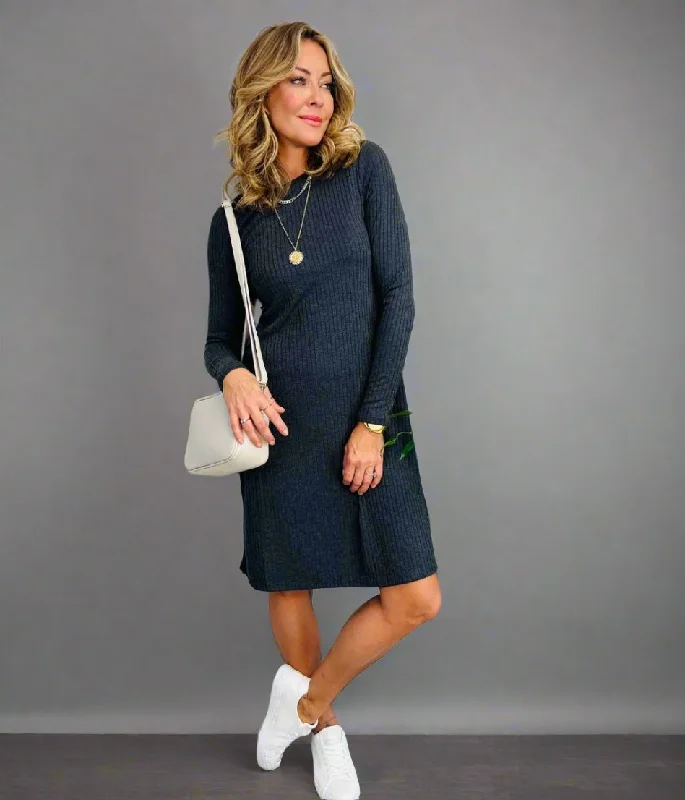 Women's Garments Charcoal Ribbed Jersey Dress