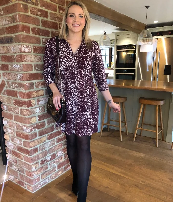 Casual Clothing For Women Burgundy Leopard Print Shirt Dress