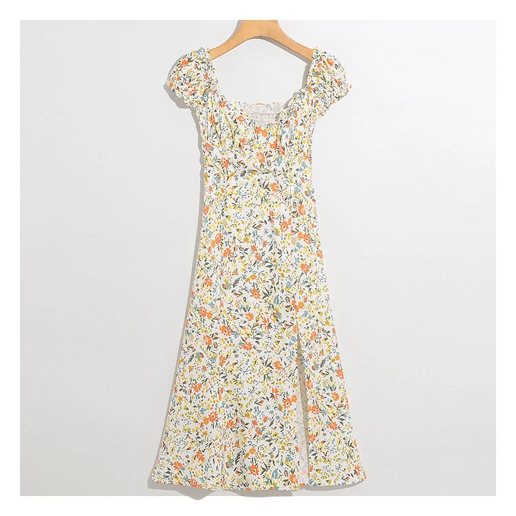 Plus Size Women Wear Wind garden small broken flower decoration low breast long dress  7030