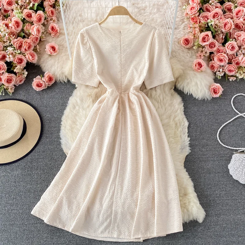 Versatile Women's Fashion Cute bow short A line dress fashion dress  533