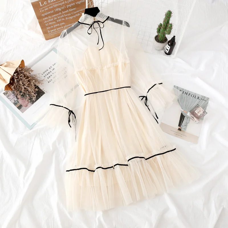 Vintage-Inspired Garments Lace mesh dress girl's heart is thin fairy skirt  4319