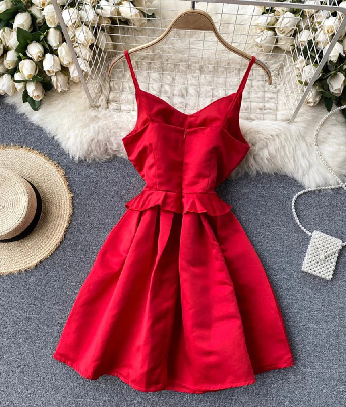 Clothes Of Woman Red v neck satin short dress  909