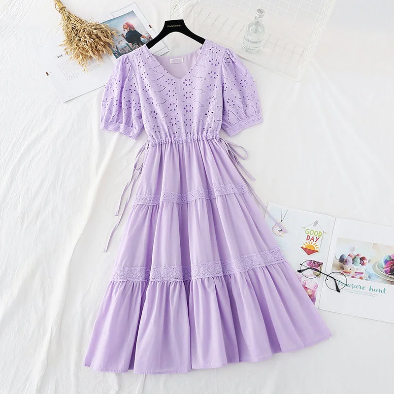 Summer Sale New hollow out Crochet skirt bubble sleeve French fairy dress  4625