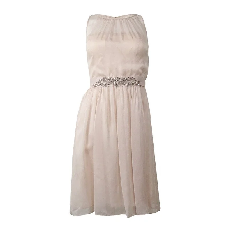 Modern Women's Apparel Adrianna Papell Women's Belted Chiffon Halter Dress (10, Doe)