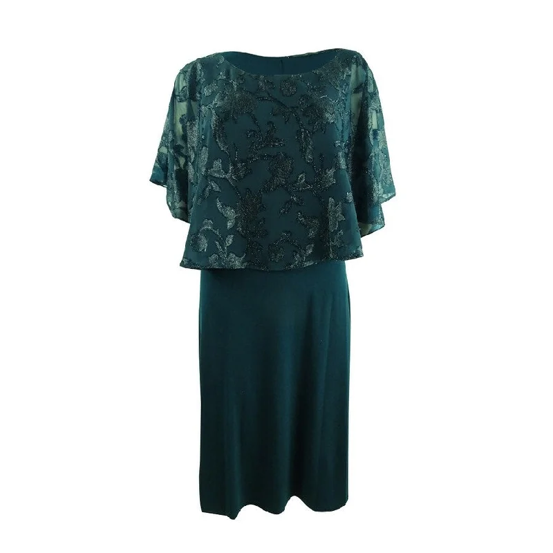 Fashion Sale Connected Women's Metallic Chiffon-Cape Dress (6, Mallard)