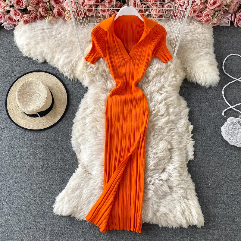 Trendy Street Style Clothing Vintage waist closing tight buttock knit dress  2716