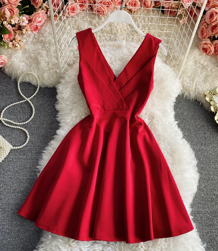 Casual Fashion Trends for Women Simple A line v neck short dress  876