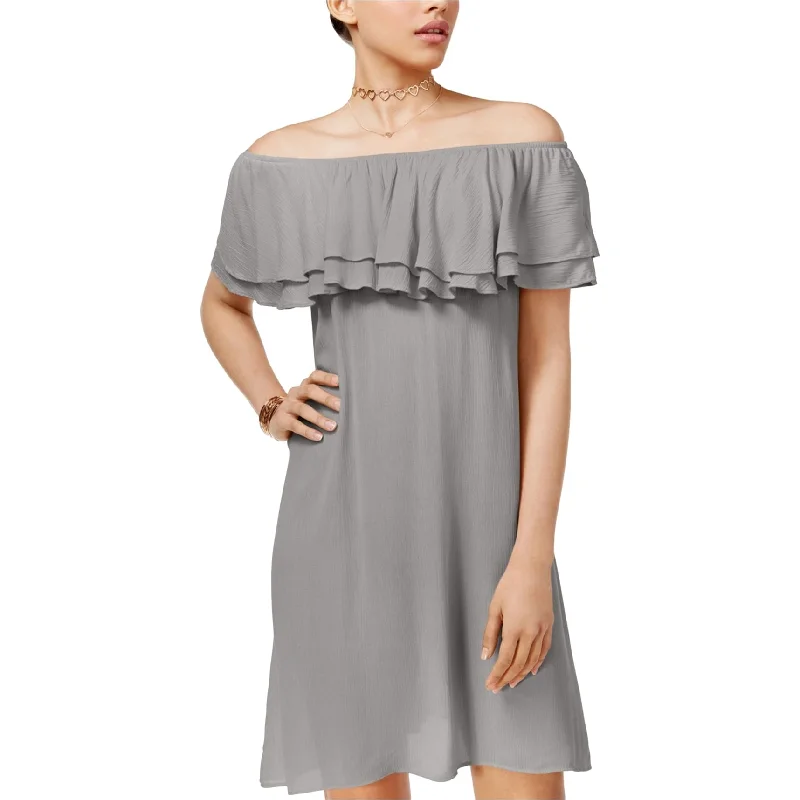 Seasonal Sale One Hart Womens Solid Off-Shoulder Ruffled Dress, Grey, X-Small