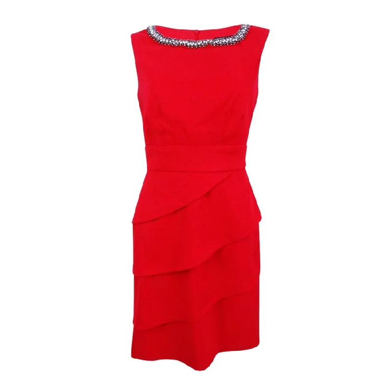 Earthy Tones Connected Women's Embellished Tiered Sheath Dress