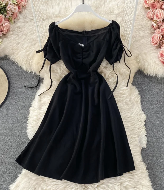 Women's Vintage Garments Black A line short dress fashion dress  656