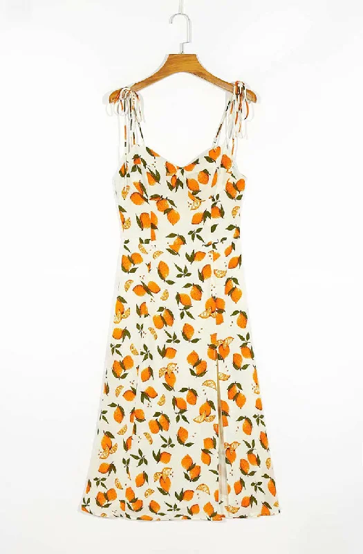 Women's Clothing For Holiday Travel French sweet lemon print bow dress  7057