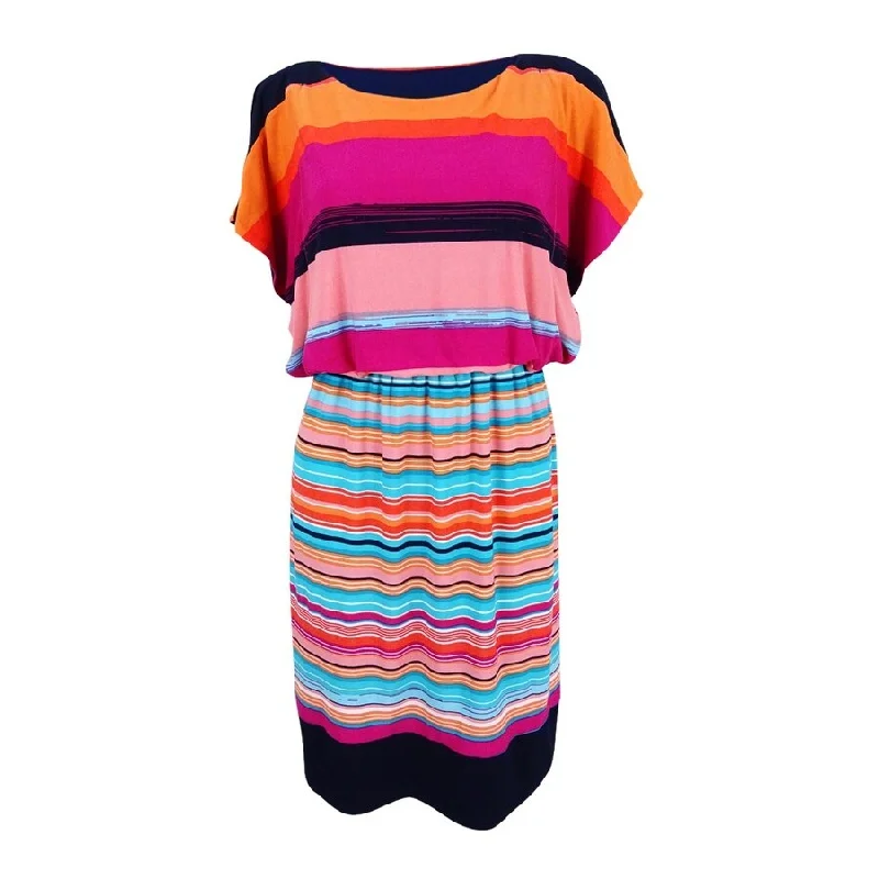 Premium Style Sangria Women's Striped Tie-Waist Blouson Dress