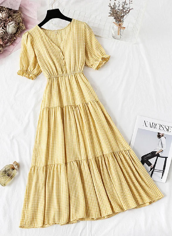 Affordable Fashion for Women Women's dress A line v neck plaid dress  1135