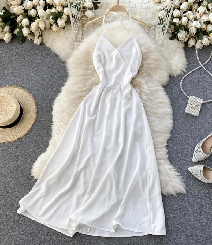 Online Boutique Clothing Simple A line v neck dress lace up dress  755