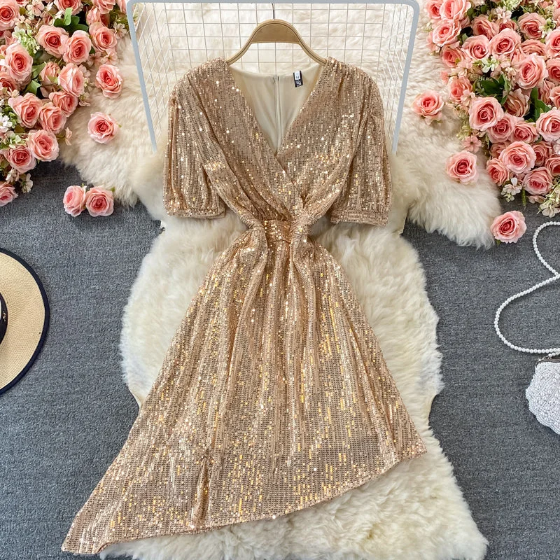 Women's Vintage-Inspired Clothing Cute irregular sequin dress fashion dress  516