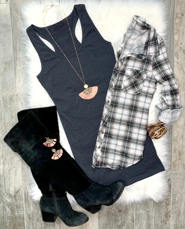 Women's Party Outfit Basic Tank Dress: Charcoal