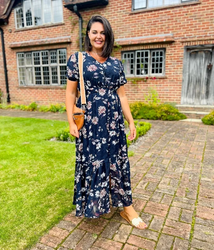 Formal Clothing For Women Navy Floral Tiered Maxi Dress