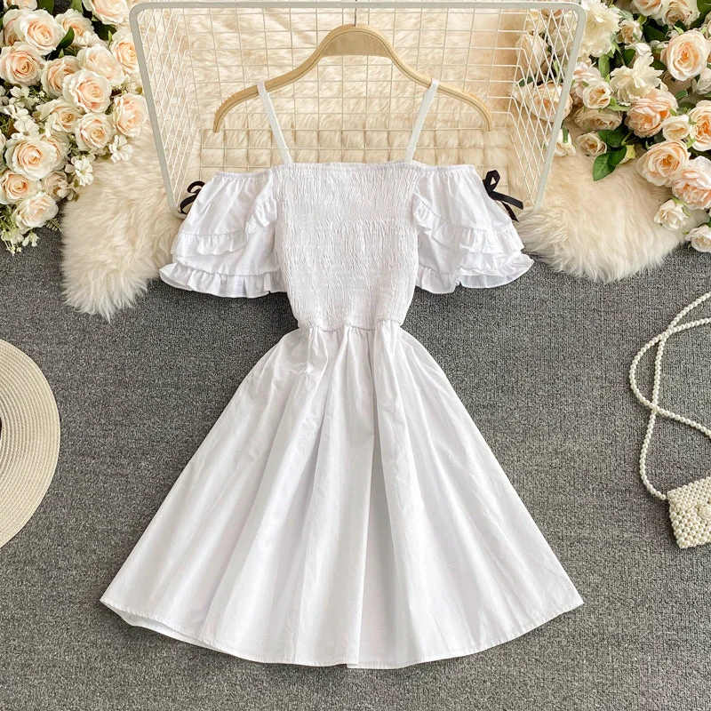Women's High Street Fashion Cute A line off shoulder short dress fashion dress  594