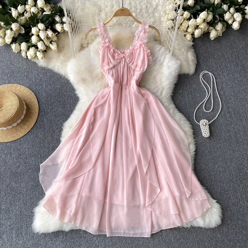 Elegant Women's Fashion Pink sweet A-line fashion long dress 11279