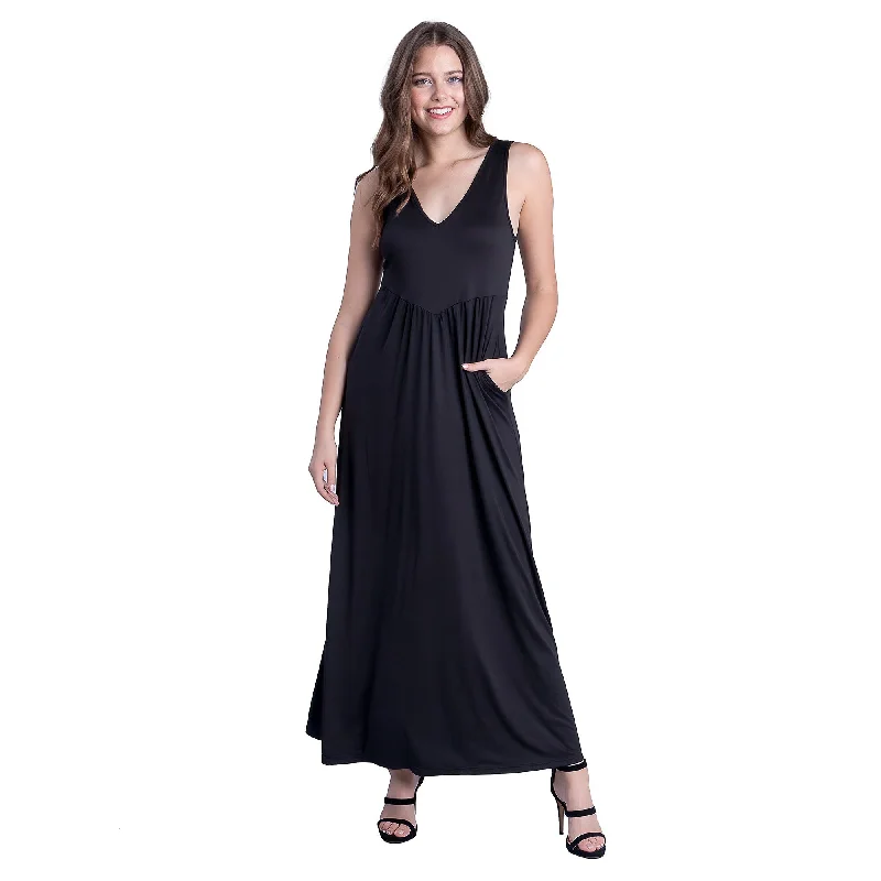 Best Online Women's Boutiques 24seven Comfort Apparel Sleeveless V Neck Maxi Dress with Pocket Detail Best Online Women's Boutiques 24seven Comfort Apparel Sleeveless V Neck Maxi Dress with Pocket Detail