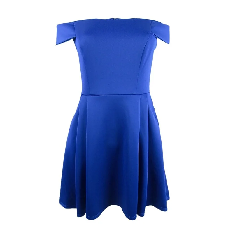 Stylish Women's Garments Teeze Me Juniors' Off-The-Shoulder Pocket Dress (11, Royal)