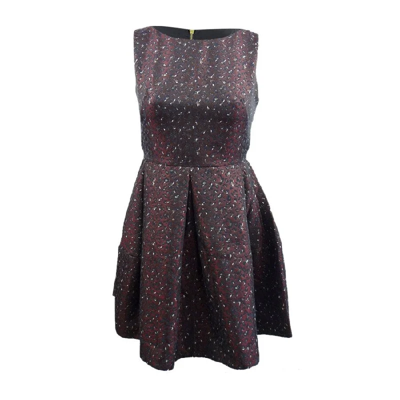 Women's High Street Fashion Taylor Women's Animal-Print Jacquard Fit & Flare Dress (12, Burgundy/Black/Gold)