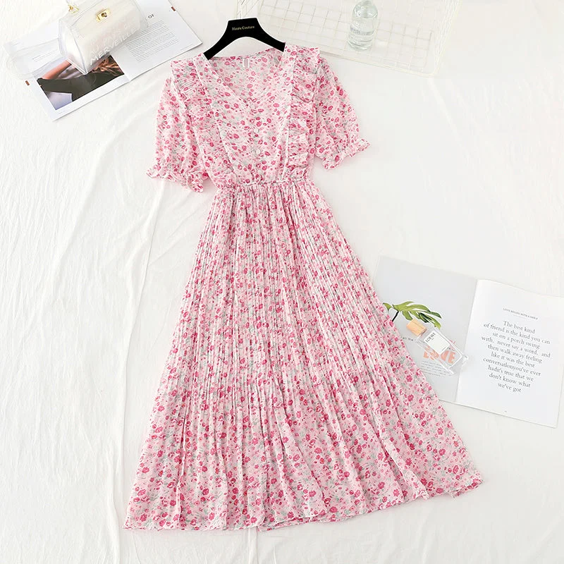Women's Vacation Outfit Set The new waist is slim. Chiffon skirt French gentle wind Fairy Dress  4511