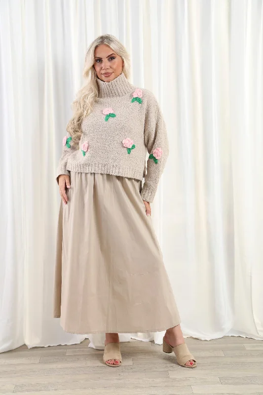 Plus Size Women's Fashion Venus Maxi Dress With Belt Beige