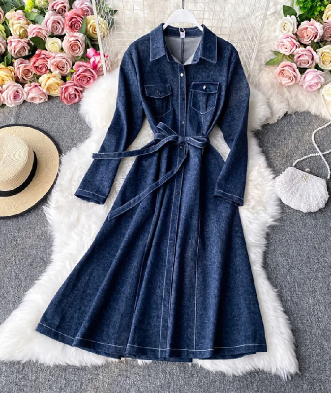 Clothing Online Stylish long-sleeved denim dress women's dress  1057