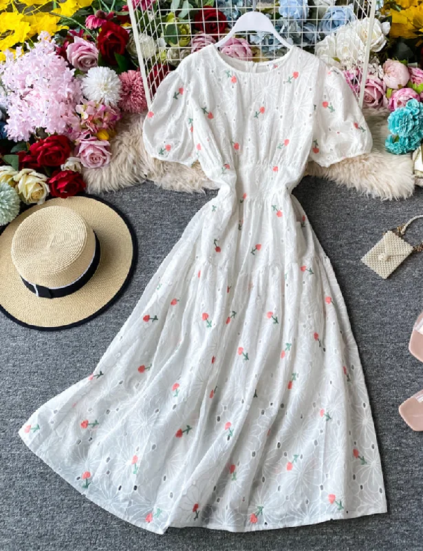 Casual Dresses for Women Cute loose white embroidery dress  1044
