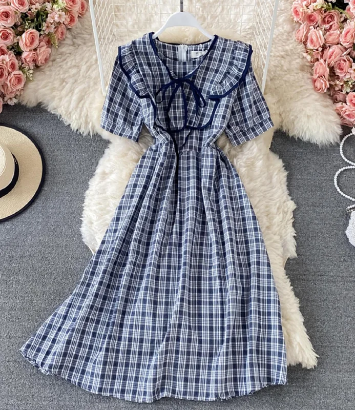 Elegant Clothing Cute A line plaid dress  671