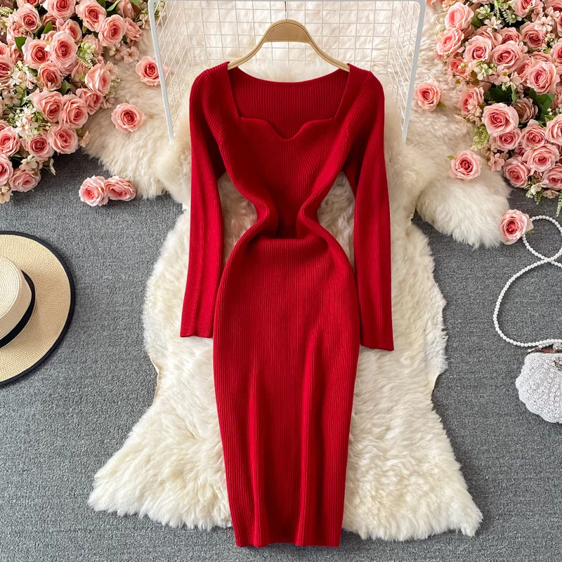 Women's Holiday Outfit Small fragrance knitted dress French Retro  3074