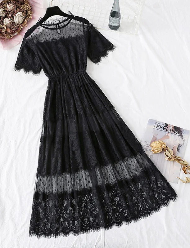 Stylish Savings Black A line lace dress summer dress  1145