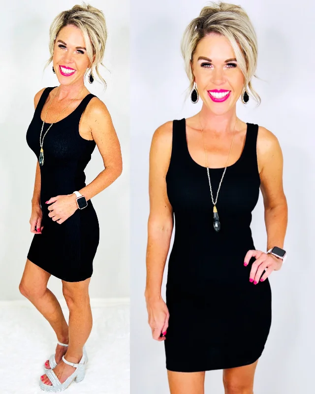 High-Quality Women's Fashion Dresses Daily Thoughts Ribbed Tank Dress - Black