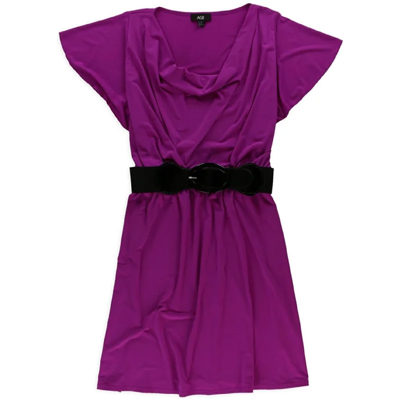 Women's High-Fashion Garments AGB Womens Belted A-line Dress, Pink, Small