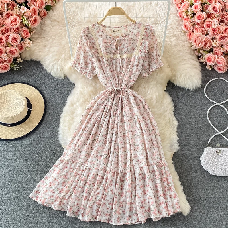 Vintage Women's Fashion Sweet A line floral short dress fashion dress  565