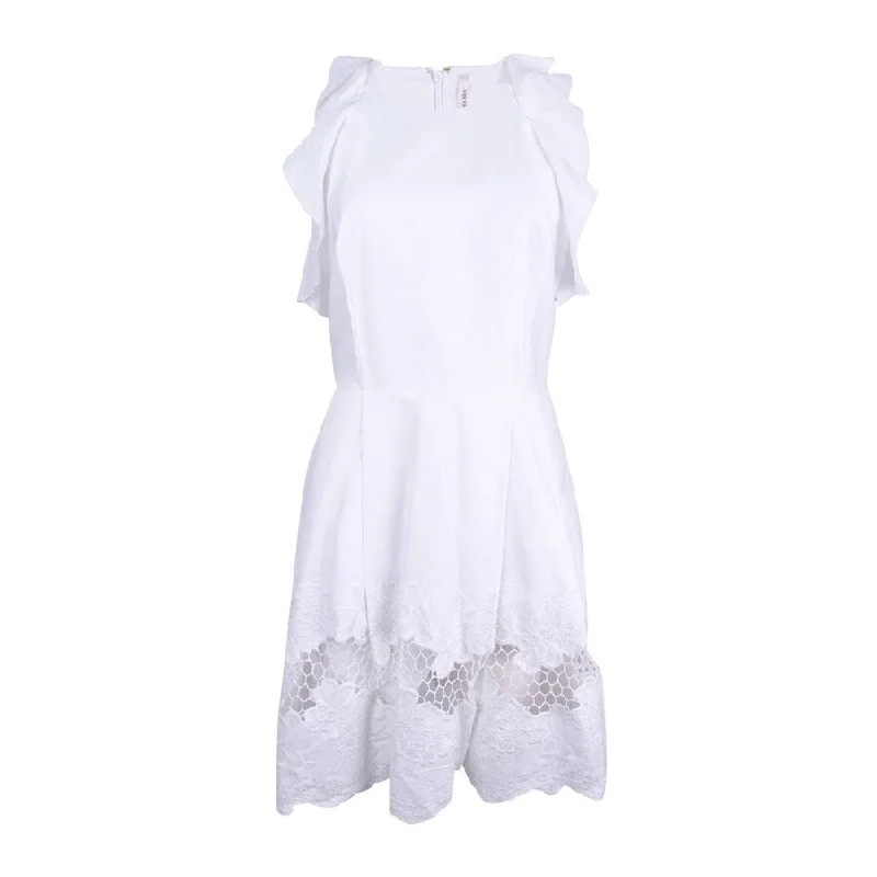 Current Trends Rachel Roy Women's Ruffled Embroidered Fit & Flare Dress