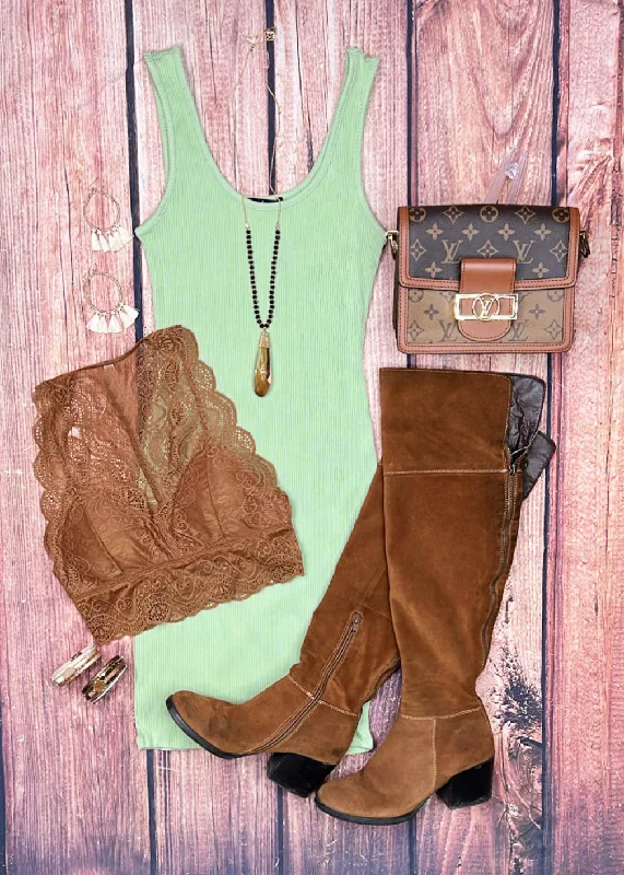 Women Wear Boutique Basic Ribbed Tank Dress - Sage
