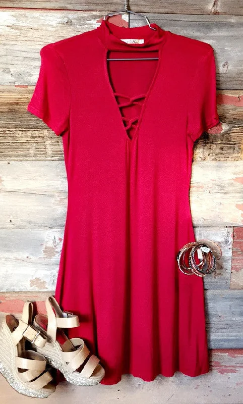 Vibrant Femme Fashion Say No More Dress: Red
