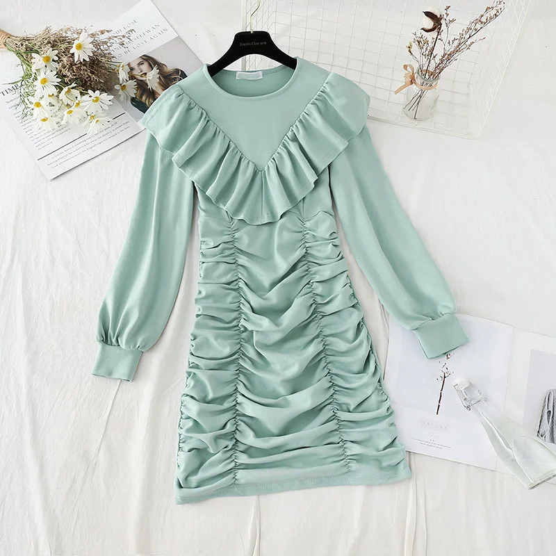 Women's Party Clothes Round neck Ruffle fashion French Vintage Dress  4820