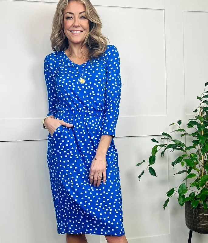 Women's Elegant Clothes Blue Spot Print Jersey Dress
