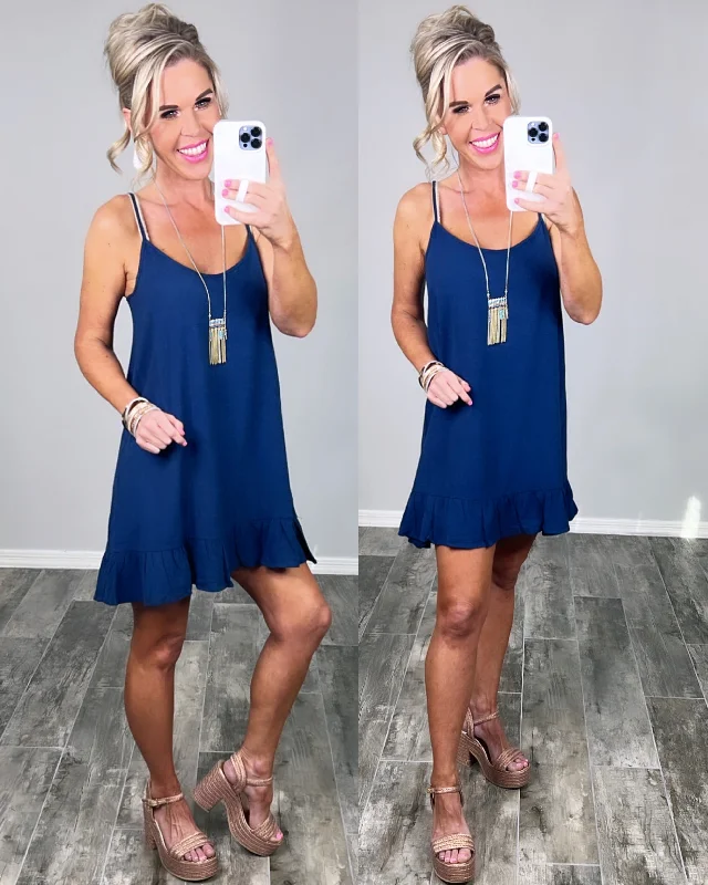 Casual Women's Clothing Online Sunday Brunch Ruffle Dress - Navy
