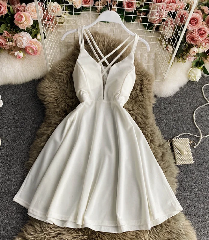 Women's Clothing For Travel Simple A line v neck short dress  864