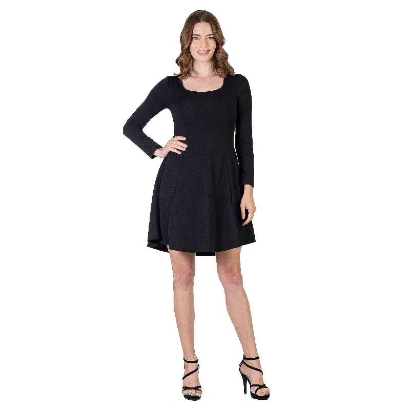 Women's Everyday Clothes 24seven Comfort Apparel Womens Long Sleeve Knee Length Skater Dress Women's Everyday Clothes 24seven Comfort Apparel Womens Long Sleeve Knee Length Skater Dress