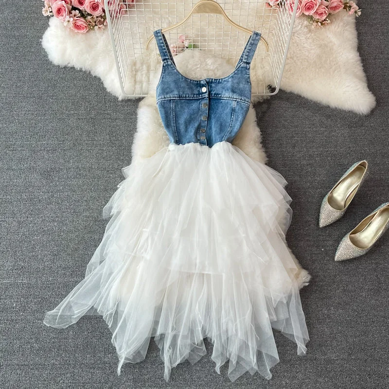 Chic Women's Clothing Online Lovely denim patchwork dress A line fashion dress  427