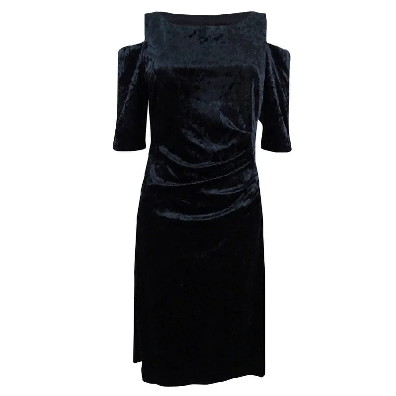 Women's Holiday Clothes Connected Women's Crushed Velvet Cold-Shoulder Dress