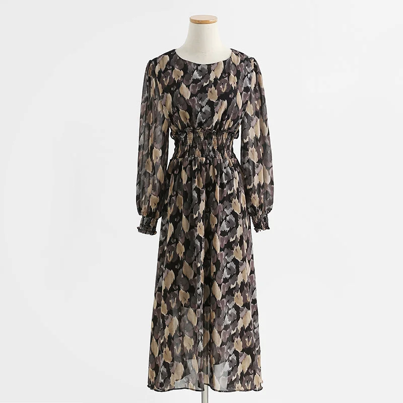 Women's Clothes For The Office Chiffon Dress gentle wind retro French floral skirt bottomed long skirt  2333
